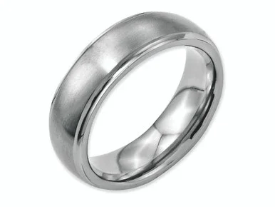 Chisel Stainless Steel Ridged Edge 7mm Brushed and Polished Wedding Band SR85 – SR85Y95