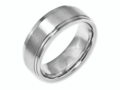 Chisel Stainless Steel Ridged Edge 8mm Brushed and Polished Wedding Band SR24 – SR24Y125