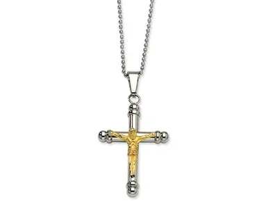 Chisel Stainless Steel Yellow Ip-plated Crucifix Pendant Necklace SRN49622Y