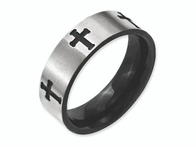 Chisel Titanium 7mm Cross Black Ip-plated Brushed and Polished Wedding Band TB301 – TB301K12