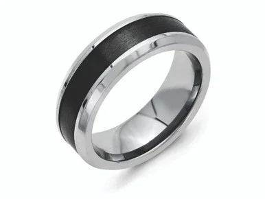Chisel Titanium Base W/polished Black Ceramic Center Beveled 8mm Wedding Band TB384 – TB384K105