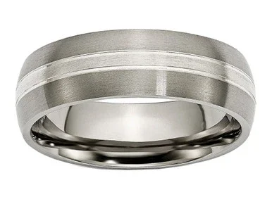 Chisel Titanium Grooved 7mm Sterling Silver Inlay Brushed/polished Wedding Band TB138 – TB138K13