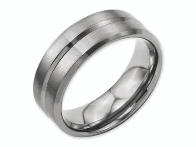Chisel Titanium Grooved Beveled Edge 8mm Brushed and Polished Wedding Band – TB171K115