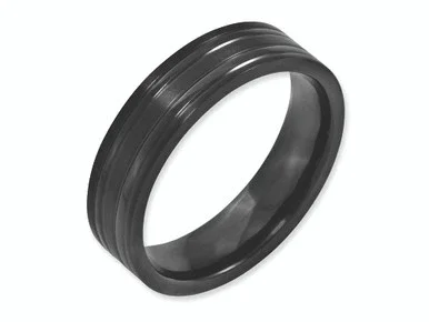 Chisel Titanium Grooved Black Ip-plated 6mm Brushed and Polished Wedding Band TB365 – TB365K95