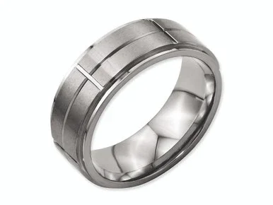 Chisel Titanium Grooved Ridged Edge 8mm Satin and Polished Wedding Band TB187 – TB187K65