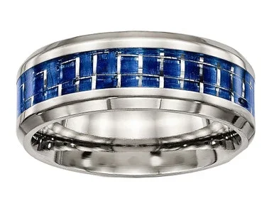 Chisel Titanium Polished Blue/white Carbon Fiber Inlay Ring TB465 – TB465K10