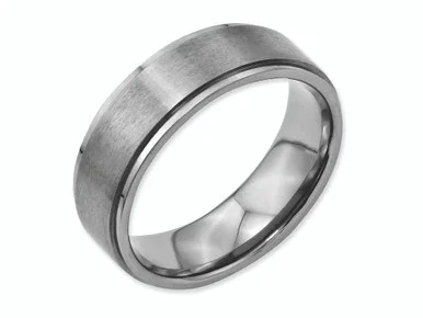 Chisel Titanium Ridged Edge 7mm Brushed and Polished Wedding Band TB197 – TB197K8