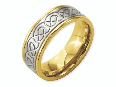 Chisel Titanium Scroll Design Yellow Ip-plated Grooved Edge Wedding Band TB312 – TB312K12