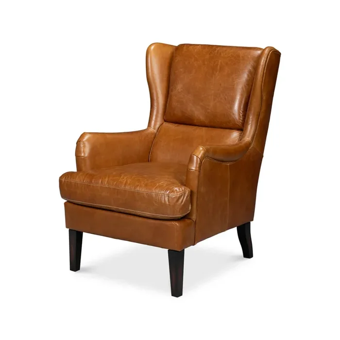 Classic Wingback Leather Chair Cuban Brown