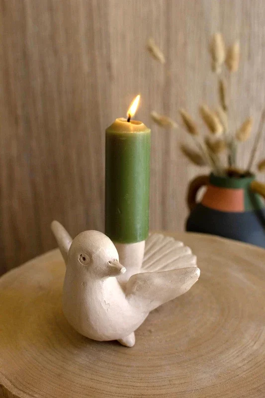 Clay cream dove taper candle holder