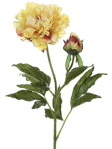 Club Pack of 12 Artificial Yellow Peony Silk Flower Stems 28″
