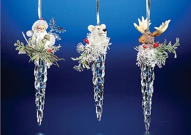 Club Pack of 12 Clear Icy Crystal Christmas Character Head on Icicle Ornaments 7″