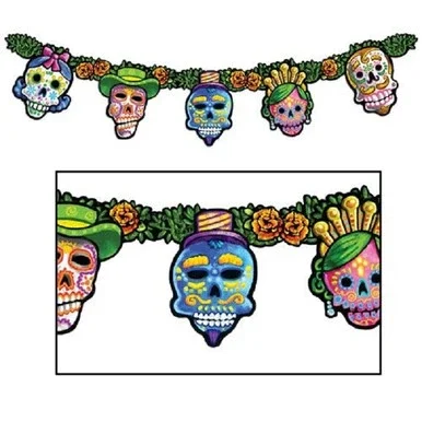 Club Pack of 12 Day Of The Dead Jointed Streamer Halloween Party Decorations 4.5′
