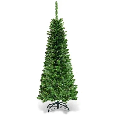 Costway 4.5ft Pre-Lit Hinged Pencil Christmas Tree 150 White Lights