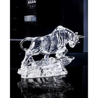 Crystal Cut Large Bull Christmas Tabletop Decoration – 14.25″ – Clear