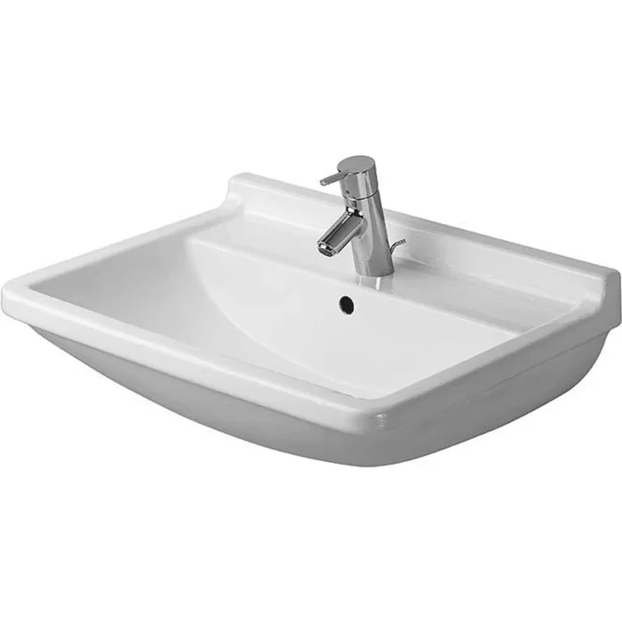 Duravit Starck 3 21-5/8″ Rectangular Ceramic Wall Mounted Bathroom Sink with Overflow and 3 Faucet Holes at 8″ Centers