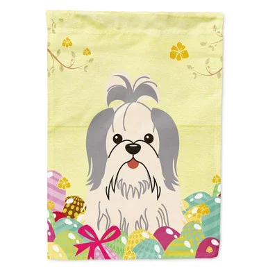 Easter Eggs Shih Tzu Silver White Flag Canvas House Size BB6085CHF