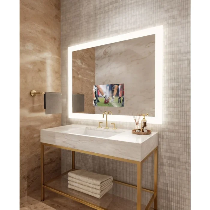 Electric Mirror Silhouette with 21″ TV 54″ W x 42″ H Rectangular Frameless Bathroom Wall Mirror with Light