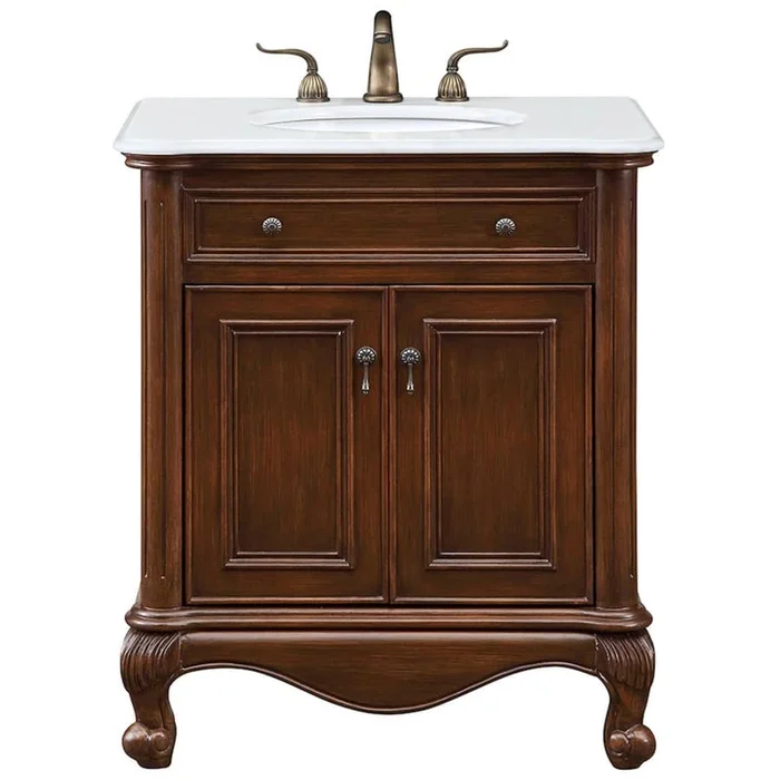 Elegant Lighting Berkshire 30″ Free Standing Single Basin Vanity Set with Cabinet and Quartz Vanity Top