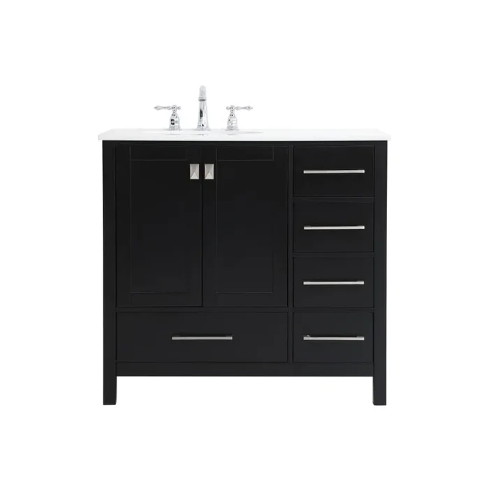 Elegant Lighting Irene 36″ Free Standing Single Basin Vanity Set with Cabinet and Engineered Marble Vanity Top
