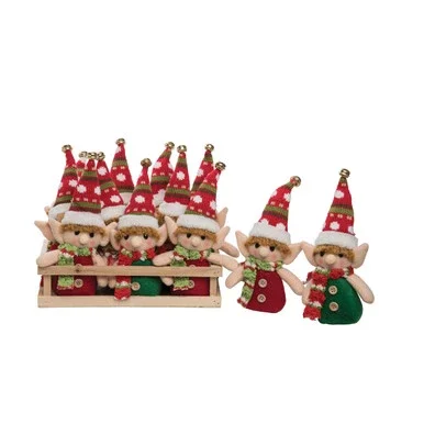 Elf Christmas Xmas Ornament In Crate Set of 12