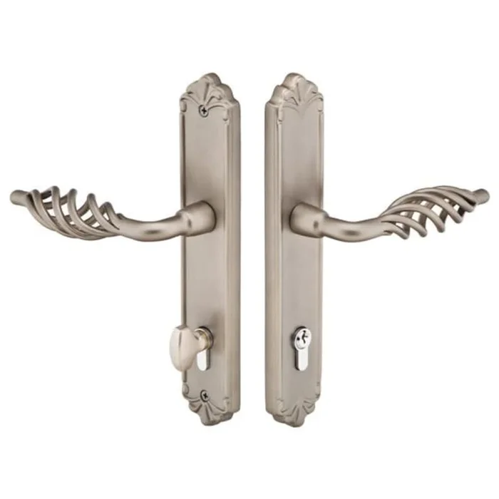 Emtek Designer Brass Door Configuration 5 Thumbturn Multi Point Narrow Trim Lever Set with European Cylinder Below Handle