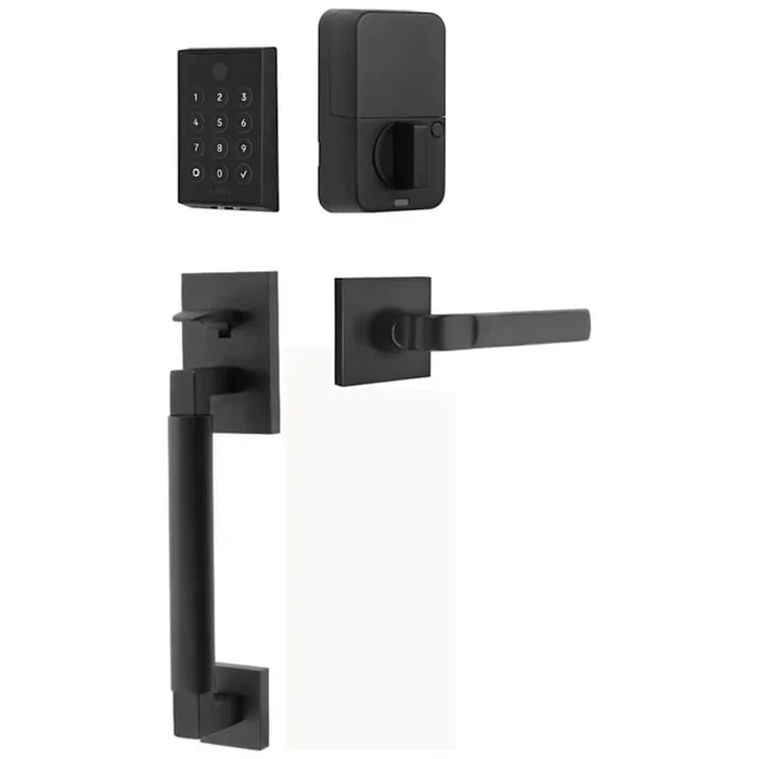 Emtek Empowered 2 Hercules Smooth Left Handed Sectional Electronic Touchpad/Fingerprint Key Free Entry Handleset with Aston Interior Lever with Bluetooth