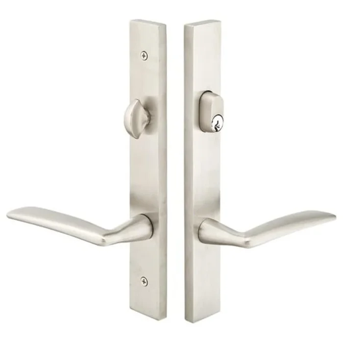 Emtek Stainless Steel Door Configuration 3 Keyed Entry Multi Point Narrow Trim Lever Set with American Cylinder Above Handle