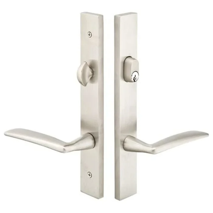 Emtek Stainless Steel Door Configuration 8 Keyed Entry Multi Point Narrow Trim Lever Set with American Cylinder Below Handle
