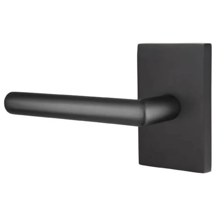 Emtek Stuttgart Left Handed Privacy Door Lever Set with Modern Rectangular Rose from the Brass Modern Collection