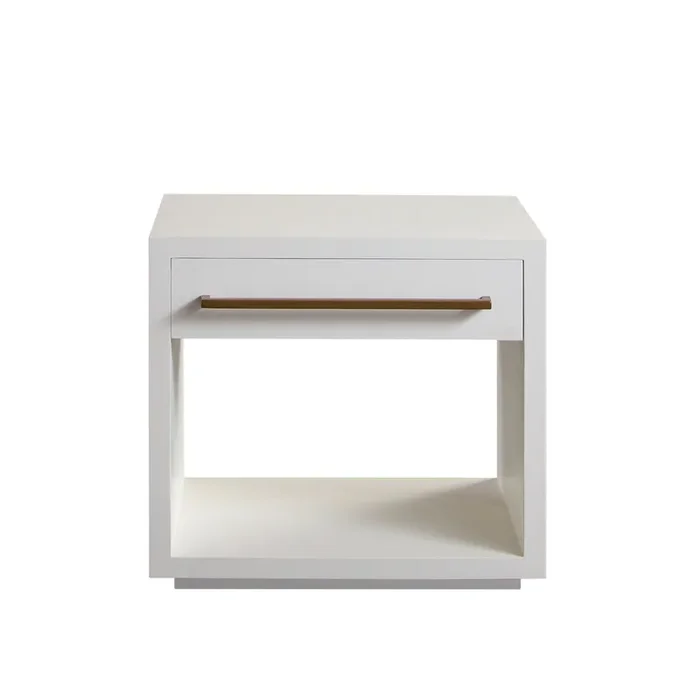 Encore Solid Mango Wood 1-Drawer End Table in White Finish w/ Gold Metal Handle by Diamond Sofa