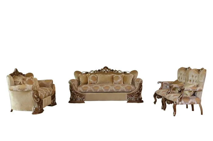 European Furniture – Emporior 3 Piece Luxury Living Room Set in Golden Brown with Antique Silver – 44753-SLC