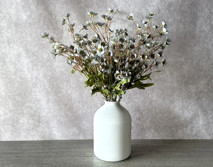 Faux Dogwood Flower – Blue Gray (10 Stems)