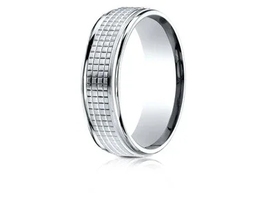 Finejewelers 10 Karat Gold 7mm Comfort-fit High Polish Round Edge Cross Hatch Center Design Band – RECF6747110KW10