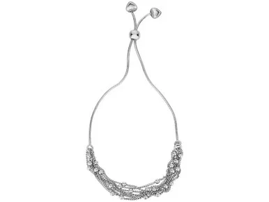 Finejewelers Sterling Silver 9.25 Inch Multi Strand Bead Curb Link Friendship Adjustable Bracelet Draw String Clasp 470129T