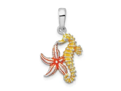 FJC Finejewelers Sterling Silver Rhodium Plated Enameled Starfish/Seahorse Charm 24 x 13 mm GQQC10682T