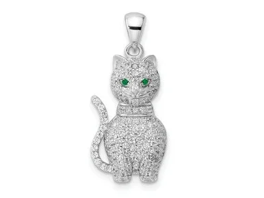 FJC Finejewelers Sterling Silver Rhodium Plated Polished Green and White CZ Cat Charm 26 x 11 mm GQQP5655T