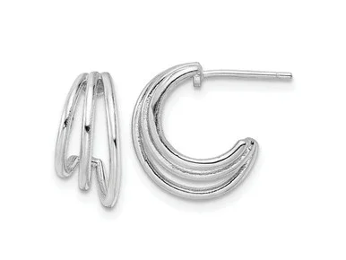 FJC Finejewelers Sterling Silver Rhodium Plated Polished J-Hoop Post Earrings 14 x 5 mm GQQE16009T