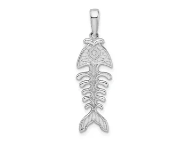 FJC Finejewelers Sterling Silver Rhodium Plated Polished/Textured 3D Fishbone Charm 34 x 9 mm GQQC9912T