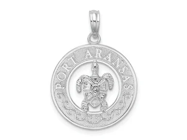 FJC Finejewelers Sterling Silver Rhodium Plated Port Aransas Circle with Turtle Charm 26 x 18 mm GQQC10326T