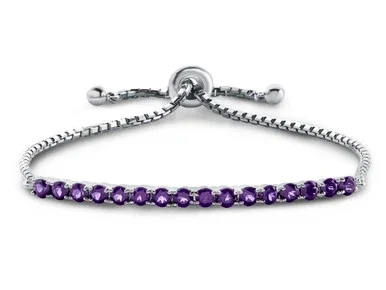FJC Finejewelers Sterling Silver Slider Chain Adjustable Bracelet with 16 Round Amethyst Stones B4371AT