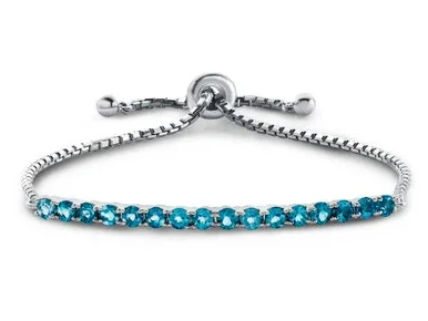 FJC Finejewelers Sterling Silver Slider Chain Adjustable Bracelet with 16 Round Coated Paraiba Topaz Stones B4371PART