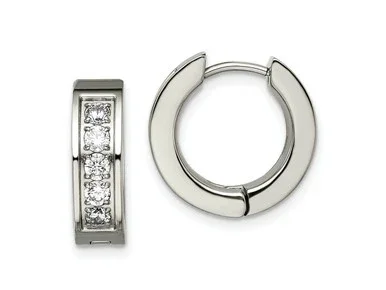 FJC Finejewelers Titanium Titanium Polished CZ 5mm Hinged Hoop Earrings 14 mm x 15 mm GQTBE1298K