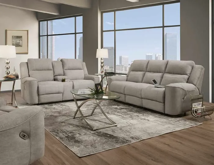 Franklin Furniture – Verona 3 Piece Dual Power Reclining Living Room Set in Kipling Platinum – 76245-35-62-PLATINUM