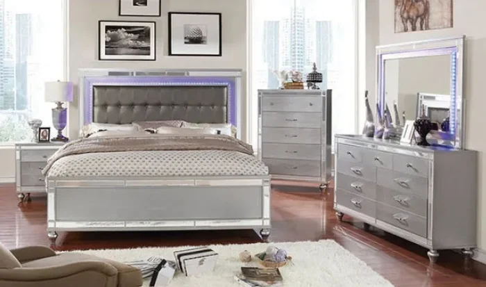 Furniture of America – Brachium 5 Piece California King Bedroom Set in Silver – CM7977SV-CK-5SET