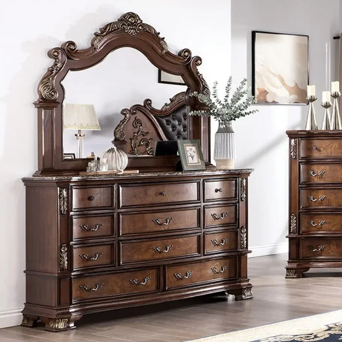 Furniture of America – Esparanza Dresser with Mirror in Brown Cherry – CM7478CH-DM