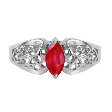 Galaxy Gold 0.2 ct 14k Solid White Gold Filigree Ring Marquis-Shaped Ruby – Size 5.5