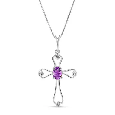 Galaxy Gold 0.57 Carat 14k White Rose Yellow Solid Gold Faith Amethyst Diamond Cross Pendant Necklace 4085 (white-gold, 22)