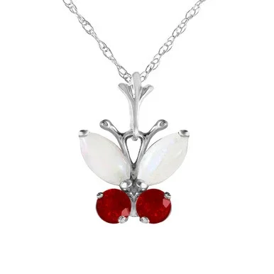 Galaxy Gold 0.7 ct 14k 20″ Solid White Gold Opal Ruby Butterfly Pendant Necklace
