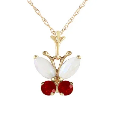 Galaxy Gold 0.7 ct 14k 22″ Solid Gold Opal Ruby Butterfly Pendant Necklace